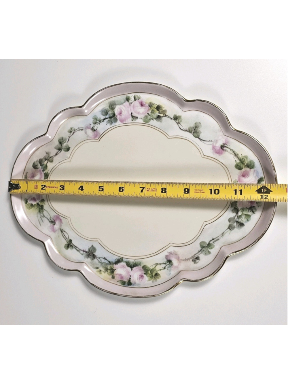 Antique GDA Limoges France Vanity Tray Hand Painted Pink Roses Gold Trim 1900 - Picture 5 of 15